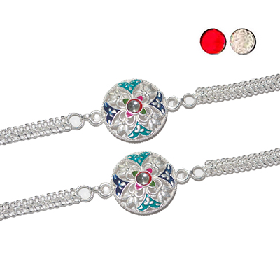 "Silver Coated Rakhi - SIL-6060 A-CODE -084 - (2 Rakhis) - Click here to View more details about this Product
